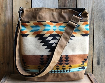 Waxed Canvas Bag with PNW Wool, Waxed Canvas Crossbody Bag