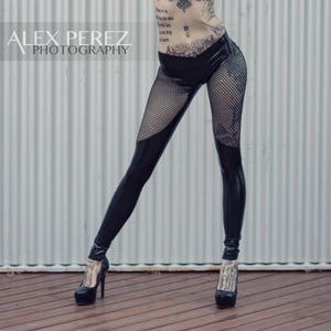 MADE TO PREORDER. Inferno Net and latex studded leggings. xs-m