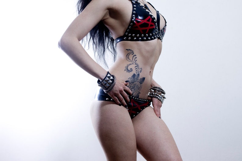 Latex studded pentagram bikini. MADE TO ORDER image 4