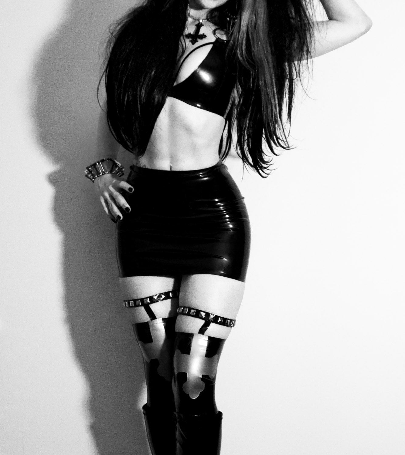 White top latex skirt