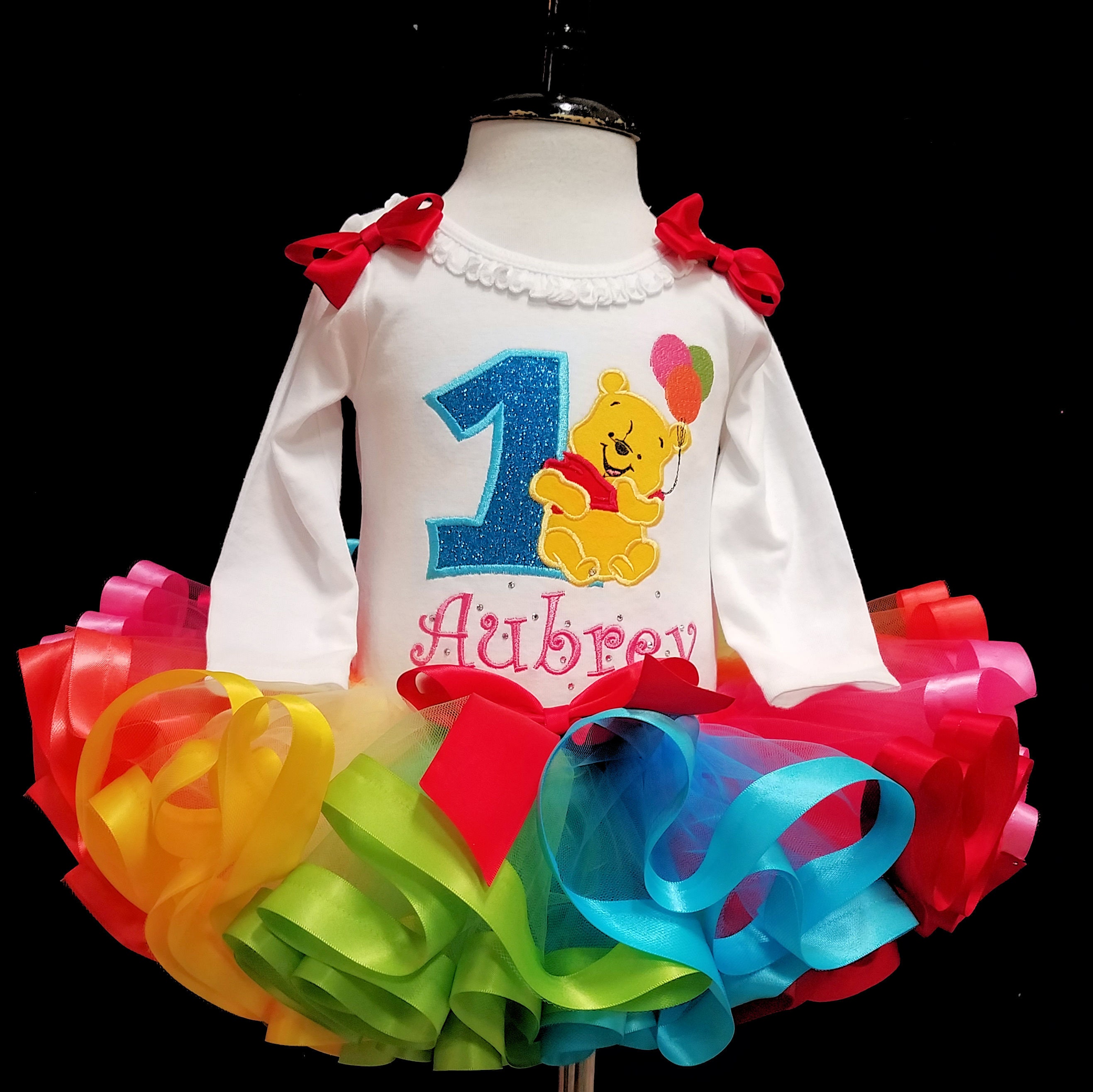 rthday girl outfit, Baby Pooh Bear, first birthday rainbow tutu dress Birthday outfits, Little