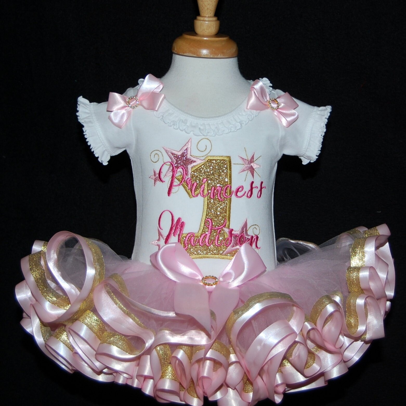 1st birthday princess gold glitter personalized birthday dress