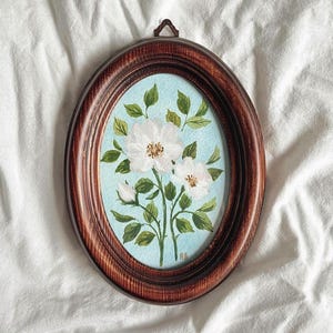 Floral Collection II – Vintage Floral Gouache Painting in Oval Wooden Frame