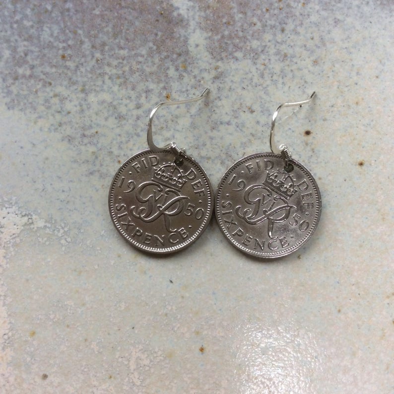 Silver coin earrings, vintage coin earrings, old sixpence earrings, sterling silver with vintage coin jewellery, special date earrings image 4