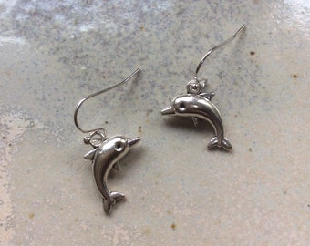 Dolphin earrings, beach style earrings, silver dolphins, ladies fish earrings, silver fish earrings, leaping dolphin jewellery.