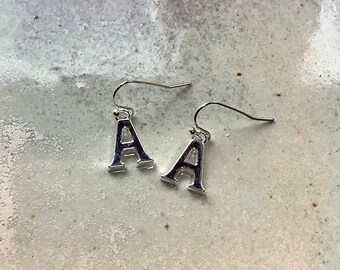 Initial earrings, letter jewellery, initial A earrings, A earrings gift, silver A earrings, perfect for a friend, sister, mother.