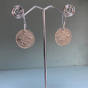 Silver coin earrings, vintage coin earrings, old sixpence earrings, sterling silver with vintage coin jewellery, special date earrings image 2