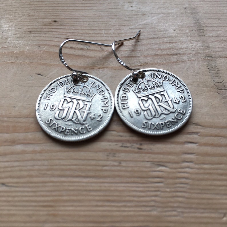 Silver coin earrings, vintage coin earrings, old sixpence earrings, sterling silver with vintage coin jewellery, special date earrings image 5