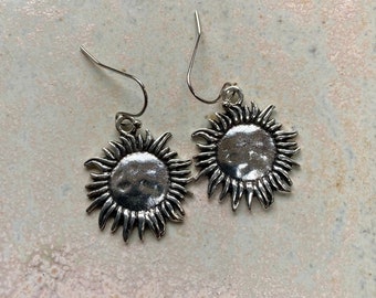 Sun earrings, sun lover gift, Tibetan silver sun earrings, perfect for summer