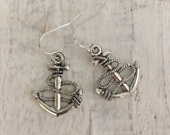 Anchor earrings, sailing lover gift, Tibetan silver anchor earrings, perfect for a sailor, sailing themed jewellery, boat lover jewellery