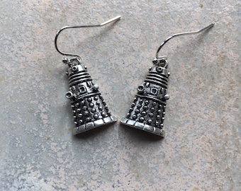 Dalek earrings, Dr Who earrings, Tibetan silver Daleks, Dr Who jewellery, Dalek jewellery, Whovian earrings, Dr Who fan gift.