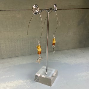 Amber earrings, amber gem earrings, bee and amber earrings, stainless steel earrings, hypoallergenic earring hooks image 6