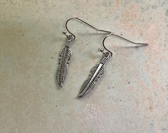 Feather earrings, feather theme jewellery, silver feather earrings, celestial jewellery, bff gift, spiritual jewellery, Navajo inspired