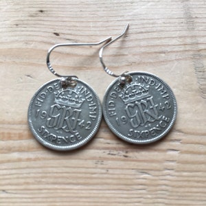 Silver coin earrings, vintage coin earrings, old sixpence earrings, sterling silver with vintage coin jewellery, special date earrings image 7