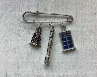 Dr Who Tardis Dalek Charm brooch, kilt pin brooch, perfect gift for mum sister daughter BFF boyfriend brother, Whovian jewellery