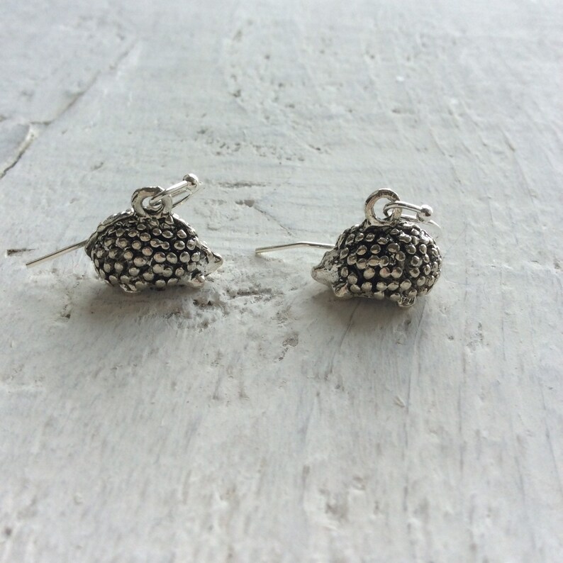 Hedgehog earrings, animal lover gift, Tibetan silver hedgehog earrings, perfect for a nature lover, wildlife jewellery, Mrs Tiggiwinkle. image 1