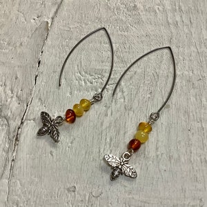 Amber earrings, amber gem earrings, bee and amber earrings, stainless steel earrings, hypoallergenic earring hooks afbeelding 4