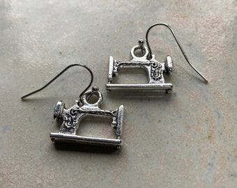 Sewing machine earrings, The Great British Sewing Bee, sewing lover gift, patchworker earrings, perfect jewellery for a seamstress