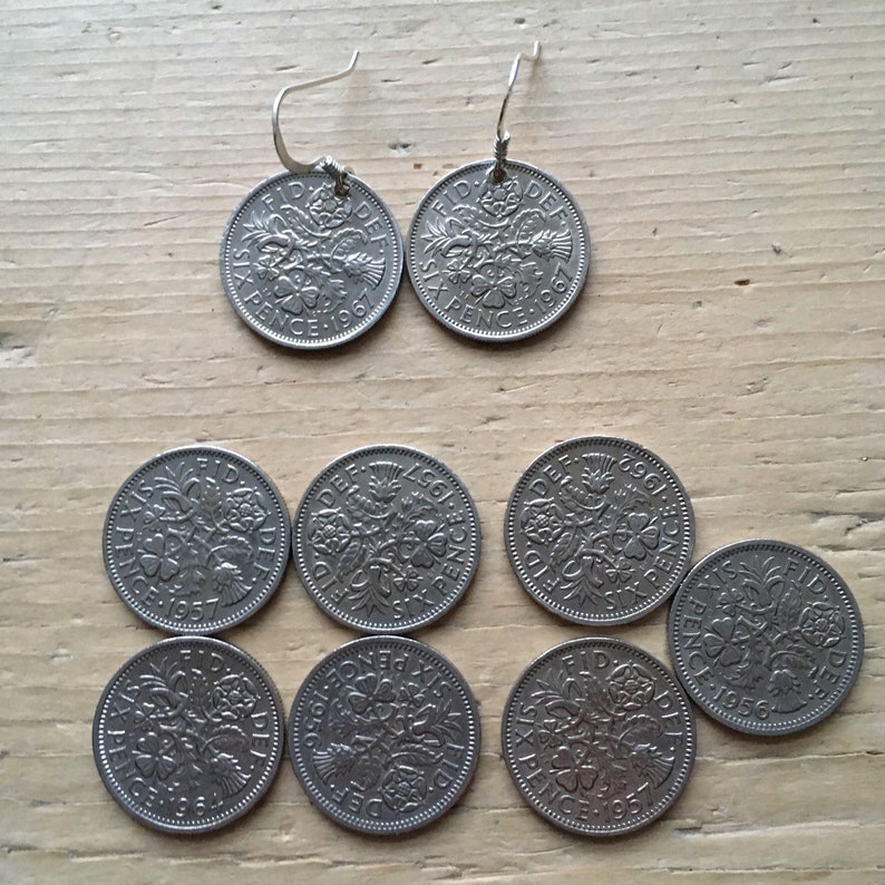 Silver coin earrings, vintage coin earrings, old sixpence earrings, sterling silver with vintage coin jewellery, special date earrings image 6