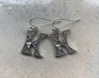 Initial earrings, letter jewellery, initial K earrings, K earrings gift, Tibetan silver K earrings, perfect for a friend, sister, mother.