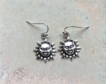 Sun earrings, sun lover gift, Tibetan silver sun earrings, perfect for summer