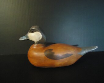 Carved Sculpture, Ruddy Duck Decoy Rustic, Basswood, Pine Birthday Gift, Christmas