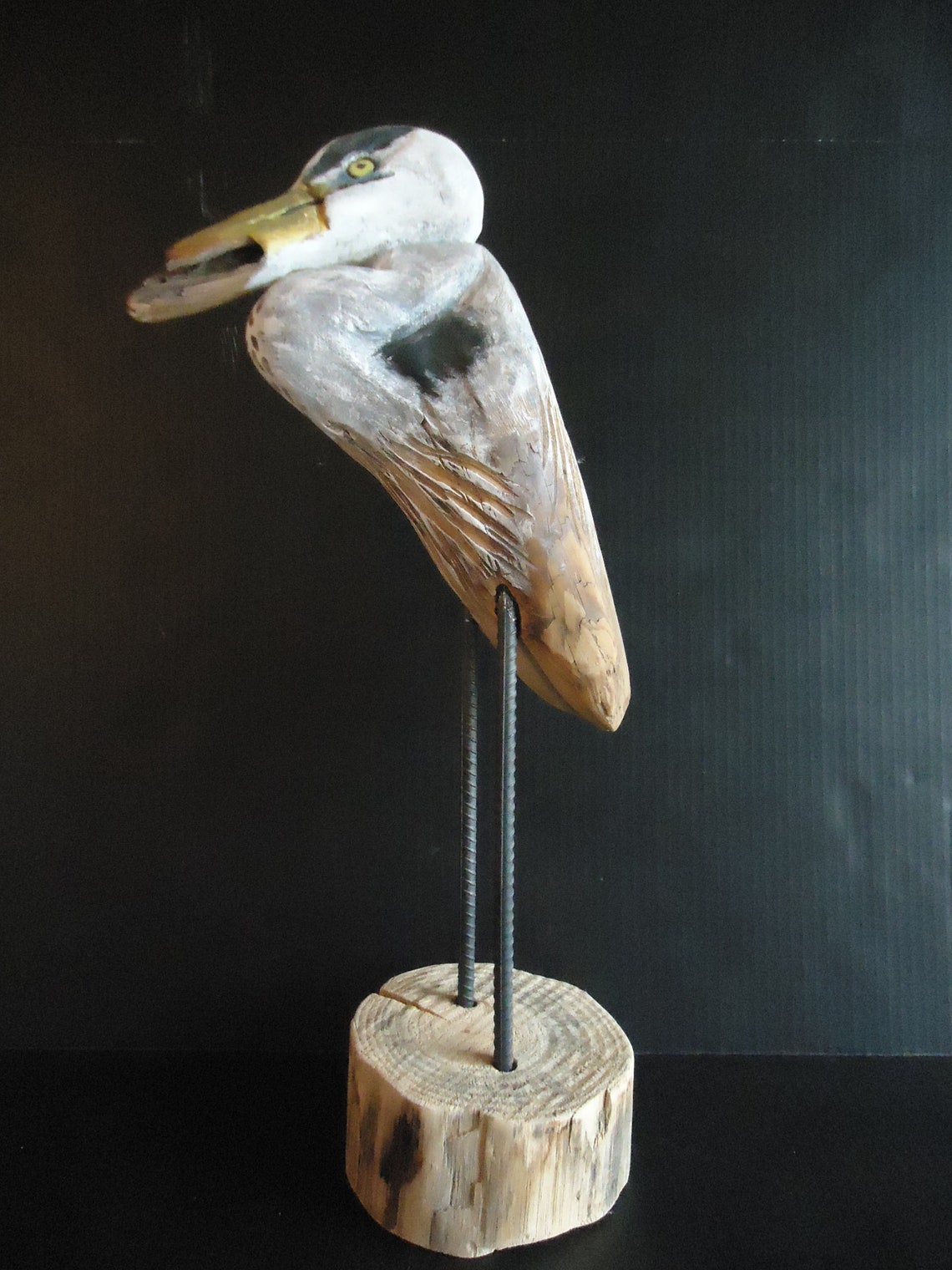 Carved Sculpture, Great Blue Heron, ,driftwood Decoy Birthday Gift
