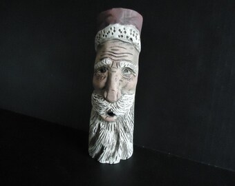 Wizard Wood Spirit Sculpture Santa Claus Clause Carictature, Antique Style, Christmas