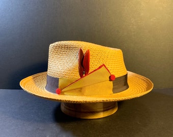 Panama Brown/Tan Hat New Straw Custom Made Fedora Size 7 1/4 / 58 cm