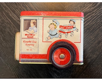 Campbells 1995 Bristolware Tin Toy Truck Collectible With Wheels & Graphics