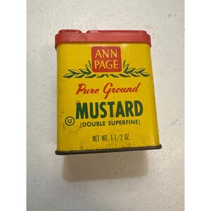 Vintage Ann Page pure ground MUSTARD 1.5 oz tin, great colors & graphics