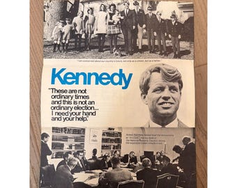 Original 1968 Robert F. Kennedy RFK Presidential Campaign Flyer Poster Brochure - "Not Ordinary Times"