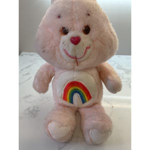 Cheer Bear Care Bears Vintage Plush Rainbow Bear Doll 1983 Pink 13&quot;