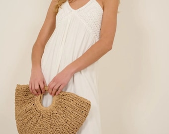 Long Backless Cotton Dress with Crochet.