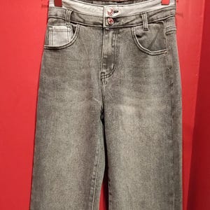 Wide Leg Jeans in Gray Cotton Denim.