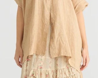 Asymmetrical Washed Linen Tunic Shirt.