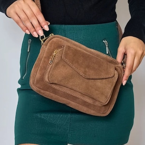 Rectangular Suede Leather Shoulder Bag.