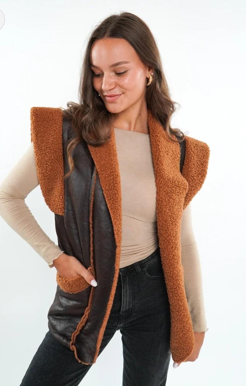 Brown Faux Leather Vest