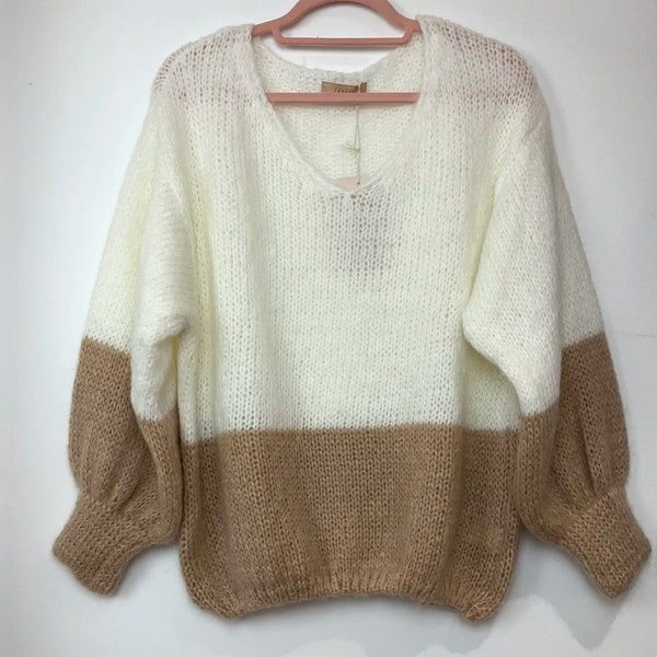 Pull Ample en Maille Mohair Color Block.