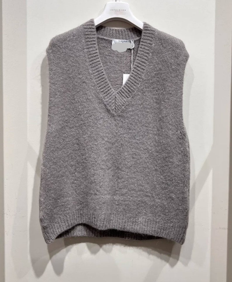 Pull sans Manches en Kid Mohair et Laine Stretch. Gris