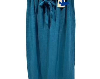 Cotton Gauze Midi Skirt with Belt.