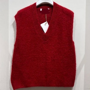 Pull sans Manches en Kid Mohair et Laine Stretch. Rouge