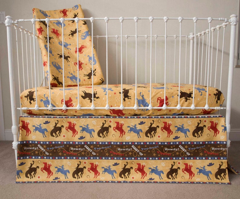 Baby Boy Crib Bedding Cowboys Western Denim Horses Red Brown Etsy