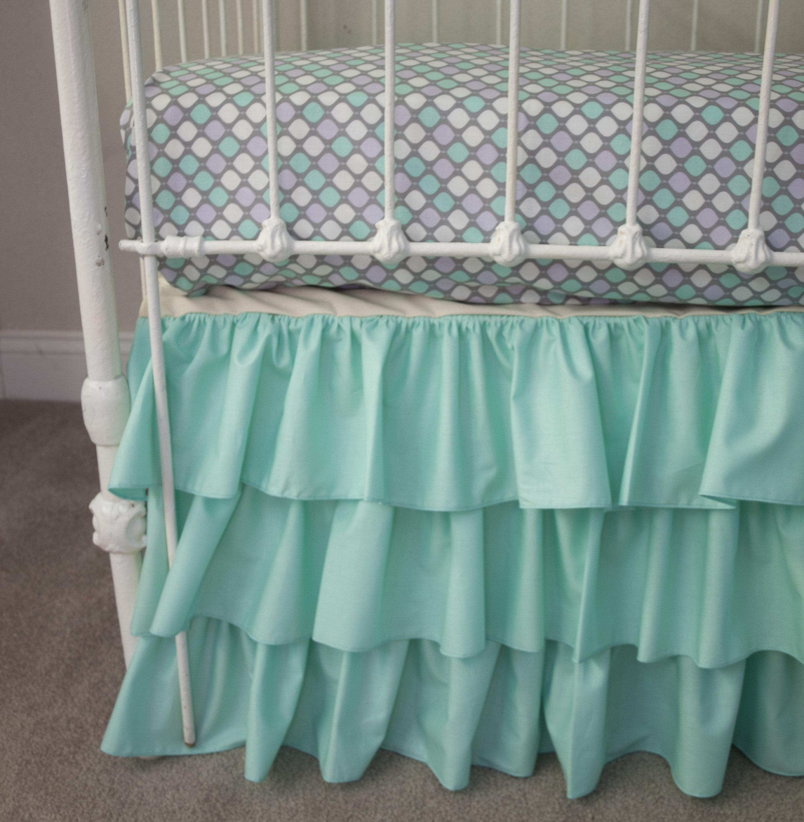 Baby Girl Crib / Round Crib Bedding Set Floral Mint Seafoam Etsy