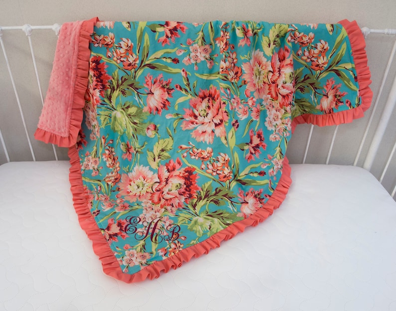 Baby Girl Crib Bedding Set Large Floral Aqua Teal Turquoise Etsy