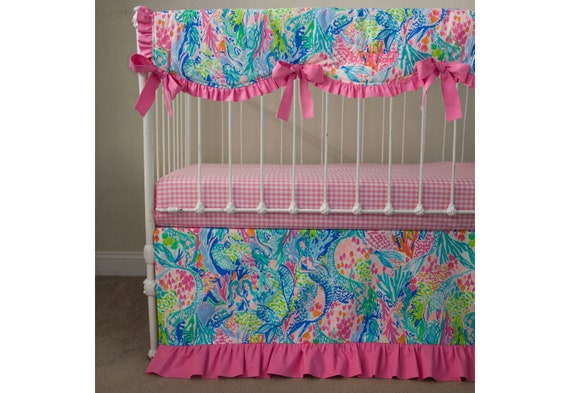 Bumperless Crib Bedding Made With Lilly Pulitzer Mermaid Cove Etsy
