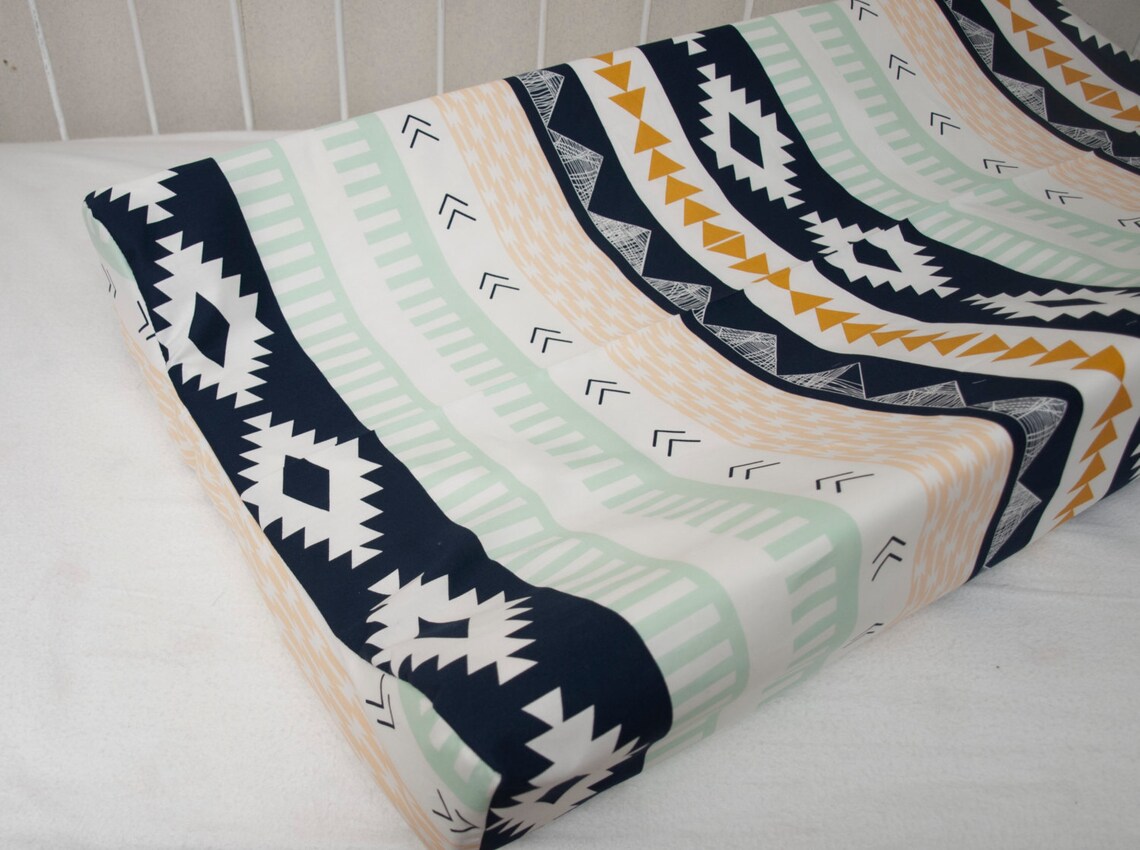 Gold Mint and Navy Blue Tribal Baby Contour Changing Pad / Etsy