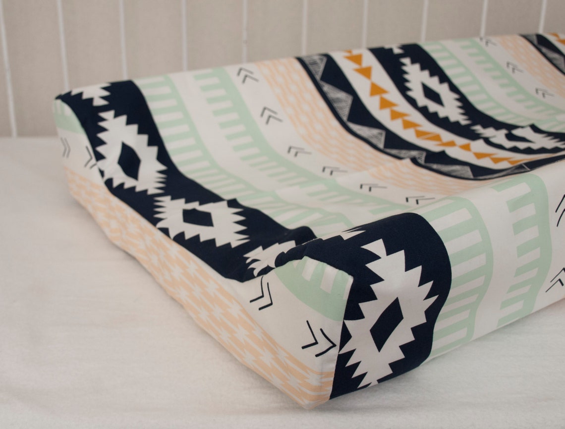 Gold Mint and Navy Blue Tribal Baby Contour Changing Pad / Etsy