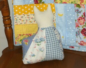 Quilted Cat Pillow: Upcycled Tattered Quilt, Farmhouse Decor