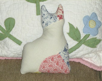 OOAK Quilted Cat Pillow: Upcycled Farmhouse Decor